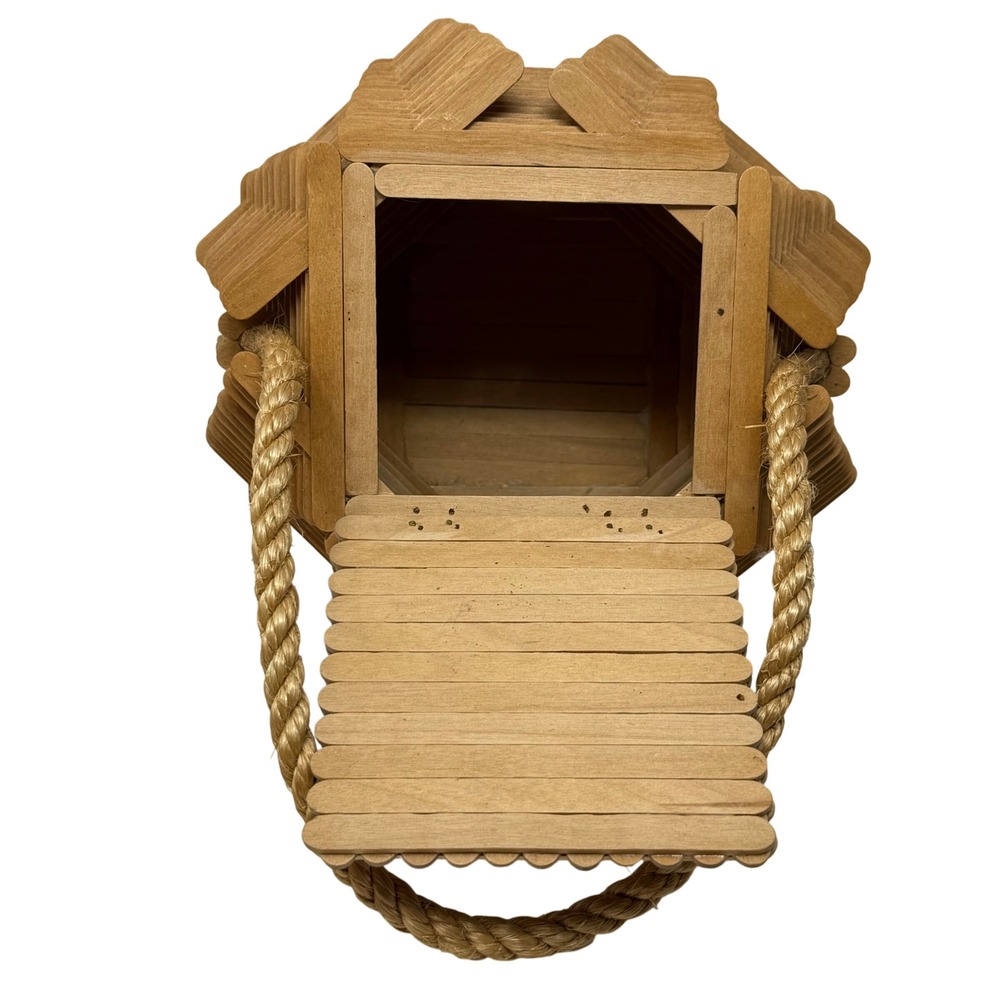 Popsicle Stick‎ Tramp Art Box Bag Novelty Wood Purse Handmade Basket Storage - Picture 4 of 9